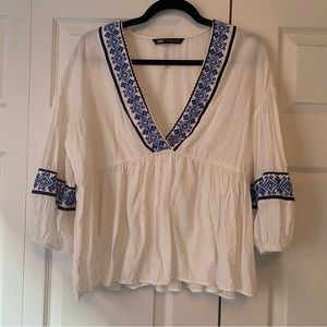 Zara Embroidered Blouse Size M